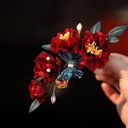 桐汝壁漢服頭飾復(fù)古紅色山茶花發(fā)夾秀禾新娘發(fā)飾馬面裙配飾古風(fēng)側(cè) 紅色發(fā)夾2號(hào) 尺寸：17*7.5cm