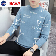 NASALIKE毛衣男半高領(lǐng)加絨保暖厚打底衫青少年時(shí)尚潮流水貂絨毛線(xiàn)衣針織衫 8005天藍 M 【建議80-100斤】