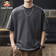 大嘴猴（paul frank）短袖男士夏季潮圓領(lǐng)T恤男休閑寬松220g重磅純棉男裝 深灰色 M 