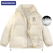 帕丁頓熊2024冬季新款男士Pu皮純色寬松防風(fēng)防寒保暖加厚羽絨服情侶外套 杏色 XL