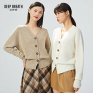 深呼吸DEEP BREATH女裝V領紐扣寬松純羊毛針織開衫女A400676 燕麥 XL (5碼)