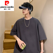 皮爾卡丹（pierre cardin）潮牌t恤男2025新款短袖夏季衣服上衣純棉寬松白體恤圓領(lǐng)半袖男款 T01深灰色 S