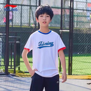 李寧童裝吸汗透氣兒童短袖t恤25夏季新款純棉T恤logo運動(dòng)上衣 標準白 (棉100%) 160