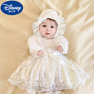 迪士尼（Disney）嬰兒衣服春秋裝連衣裙新生寶寶滿(mǎn)月百日宴周歲公主裙感禮服裙 春秋款蕾絲裙+帽子 不含模特襪 66 cm 6M約12-15斤