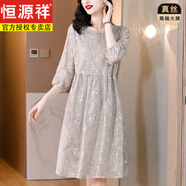 恒源祥（HYX）2025新款桑蠶絲刺繡連衣裙女春夏韓版感灰色寬松重磅真絲長裙 圖片 S