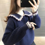 KXGLCJ女毛衣新款2025爆款本命年蛇年女套裝娃娃領(lǐng)套頭復(fù)古毛衣秋冬2025 藏青色 L 2X 【130-145斤f