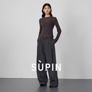 速品SUPIN女裝鏤空蕾絲小衫半高領(lǐng)打底外套T恤衫 C12咖啡色 S