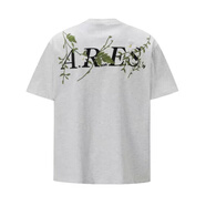 TULXFYKSHOP美式街頭花卉花環(huán)刺繡文字短袖T恤男女小眾設(shè)計感百搭半袖 灰色 M