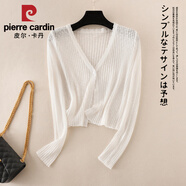 皮爾卡丹（pierre cardin）薄款針織冰絲開(kāi)衫女長(cháng)袖夏季外搭短款空調衫防曬小披肩上衣女罩衫 2024白色 1?？劭?025 S