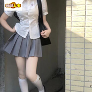 初徑灰色學(xué)院風(fēng)百褶裙半身裙女春夏胖妹妹韓版高腰褶皺短裙字裙 灰色【西裝款】帶安全褲 常規 M 【90-100斤】