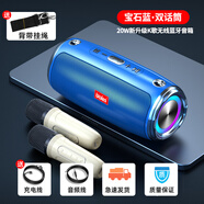 HKMW索SOYN尼適用重炮無線戶外手機電腦車載藍牙音箱廣場舞9D環(huán)繞超大聲音響 20瓦炫彩K歌雙話筒寶石藍 套餐一