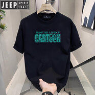 吉普（JEEP）港風百搭夏季短袖t恤男寬松潮流印花ins重磅純棉半袖圓領休閑上衣 黑色【CARTOON】 L 120-135