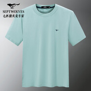 七匹狼短袖t恤男薄款打底衫夏季新款時尚休閑圓領(lǐng)狼標(biāo)潮流品牌男裝體恤 212(粉綠) XL （175/92A）