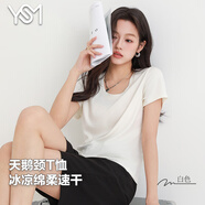 翊尚美短袖t恤女天絲寬松新款女裝夏季圓領(lǐng)薄款休閑學(xué)生速干透氣上衣 白色【歐盟認(rèn)證萊賽爾衫】 M 【適合90-110斤】