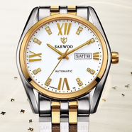 商沃適合中老年佩戴的全自動(dòng)機械手表防水雙日歷夜光梅之花復刻高端 間金白面升級版