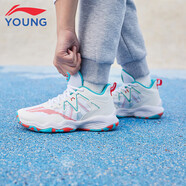 李寧（LI-NING）童鞋兒童籃球鞋男大童云科技減震回彈舒適運動(dòng)鞋 標準白/冰瓷綠-11 40