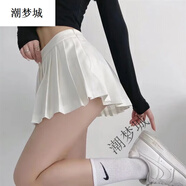 潮夢(mèng)城超短裙性感齊小短裙露p歐美風(fēng)白色百褶裙女夏高腰A字顯瘦小個(gè)子JK 白色【前短后長(cháng)百褶裙】 S
