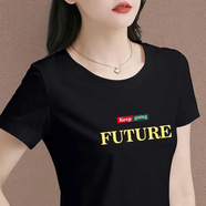 莎羽依純棉短袖t恤女2025夏季新款韓版印花氣質(zhì)修身顯瘦女士百搭上衣潮 黑色 XL 112-122 斤