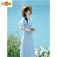 初徑法式氣質(zhì)藍(lán)色格子甜美風(fēng)連衣裙女2025夏季新款收腰顯瘦小眾中長(zhǎng)裙 藍(lán)色格子 【收藏店鋪優(yōu)先發(fā)貨哦 M 【96斤-110斤】