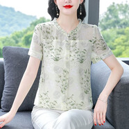 法蘿迪雪紡衫女春夏新款短袖女裝圓領(lǐng)襯衫韓版寬松女士時(shí)尚上衣 綠色 M