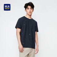 海瀾之家（HLA）/海瀾之家易打理短袖T恤春夏舒適透氣涼感滿(mǎn)身印花圓領(lǐng)短t男 藏青花紋F0 XS 160/80A推薦100~112斤