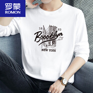 羅蒙純棉t恤男長(cháng)袖秋季小衫內搭打底衫印花潮流寬松圓領(lǐng)秋衣棉體恤 M05-T672白色 M