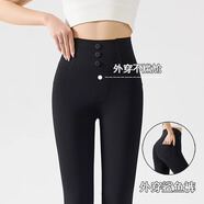 JERRIE MOCK加絨加厚鯊魚褲小黑褲女外穿彈力口袋高腰芭比褲提臀瘦腿打底褲 黑色【薄款】 M (建議85-110斤）
