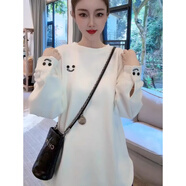 慕伊銘（MUYIMING）加絨打底衫女秋冬洋氣內搭純棉磨毛t恤寬松中長(cháng)款搭配鯊魚(yú)褲上衣 白色常規 M