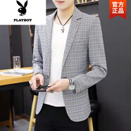 花花公子（PLAYBOY）2025春秋新款男士休閑單西服外套韓版修身帥氣格子青年小西裝潮流 830-818西裝蘭格 2XL (175) 建議135-150斤