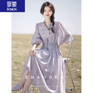 羅蒙（ROMON）連衣裙女裝夏季2024新款時尚刺繡透氣天絲可調(diào)腰內(nèi)搭仙兒紫色裙子 紫色 XL