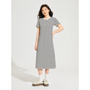 熱風(fēng)（Hotwind）連衣裙2025春款T恤長(cháng)款連衣裙黑條紋寬松大碼A字打底連衣裙 40黑白條紋 M