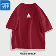 真維斯（JEANSWEST）純棉短袖t恤男夏季時(shí)尚百搭T恤衫青少年學(xué)生半袖寬松情侶上衣服c 酒紅（三角迸） 5XL (體重220斤-240斤)