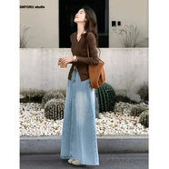 南糖三色美拉德秋裝搭配一整套感毛衣牛仔半身裙套裝女早秋新款兩件套 美拉德搭配兩件套 S (建議80-100斤 )