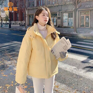 派吉鯊2025年冬季新款韓版時尚新款棉衣連帽棉服學生淑女棉襖時尚外套短 淺黃色 M 100-115斤