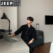 JEEP SPIRIT早春墨綠色翻領(lǐng)針織衫開衫外套男毛衣韓版男裝潮流休閑韓國(guó) 黑色 2XL