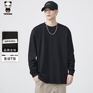 HIPANDA長(cháng)袖t恤男秋季純棉簡(jiǎn)約基礎款圓領(lǐng)純色內搭重磅打底衫黑色L