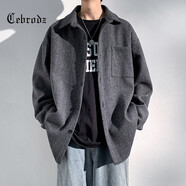 Cebrodz法國 夾克男寬松春秋季新款翻領純色港風燈芯絨休閑男士外套上衣 J567黑色 3XL