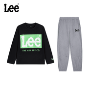 LEE官方正品兒童圓領(lǐng)時(shí)尚長(zhǎng)袖套裝春季新款百搭運(yùn)動(dòng)兩件套休閑男女童 黑色＋灰色 常規(guī) 150 建議身高145-155cm