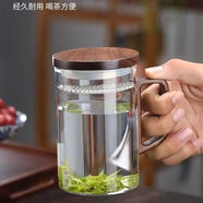 奇思貓高硼硅玻璃泡茶杯帶蓋月牙過濾辦公家用大容量茶杯 木把透明（實(shí)木杯蓋） 500ml