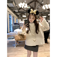 WANGJIANG秋冬新款學(xué)院風(fēng)牛角扣連帽毛呢外套女減齡甜美小個(gè)子短款呢子大衣 奶油白 S