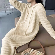 云拿月秋冬季新款配大衣內(nèi)搭連帽毛衣針織連衣裙女打底長(zhǎng)裙潮流時(shí)尚 燕麥色版 (70-98斤) S