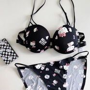 Hello Kitty甜美可愛(ài)凱蒂貓蘿莉ABCD內衣純欲風(fēng)學(xué)生少女性感套裝卡通軟妹套裝 黑色KT貓文胸套裝 S （70A/70B/75A）