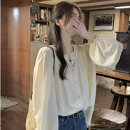 OY法式甜美泡泡袖襯衫女早秋設(shè)計(jì)感小眾寬松燈籠袖襯衣長(zhǎng)袖休閑上衣 杏色【多巴胺穿搭/女士襯衫/多巴 S