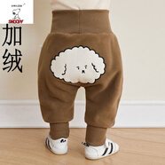 史努比嬰幼兒加絨加厚褲子寶寶秋冬外穿高腰護(hù)肚PP褲男女小童保暖屁屁褲 咖啡色 小狗-雙面一體絨 66