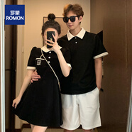 羅蒙（ROMON）情侶裝一衣一裙t恤男女2025夏季新款休閑短袖連衣裙約會(huì)夏裝套裝 男上衣 3XL