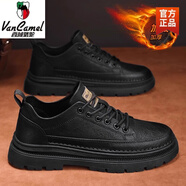 西域駱駝男鞋2025秋冬商務(wù)正裝休閑皮鞋黑色加絨通勤運動(dòng)真皮低幫真皮鞋 黑色【升級款】 40