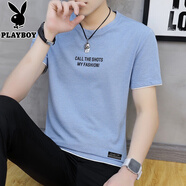 花花公子（PLAYBOY）2025新款夏季冰絲短袖t恤男士韓版潮流男裝上衣服潮牌半袖體恤 805藍色 L