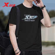 特步（XTEP）短袖男裝透氣純棉T恤2025新款夏季休閑寬松體恤薄款半袖上衣男款 黑色 100%棉 XL (180)