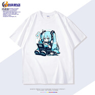 洛必達(dá)動(dòng)漫初音未來(lái)聯(lián)名棉短袖T恤學(xué)生二次元痛衣男女半袖寬松衣服潮 白色 XS 約60-85斤穿