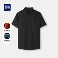 海瀾之家（HLA）短袖襯衫男夏25新款時(shí)尚提花透氣休閑襯衣男士高級(jí)感上衣商務(wù)夏裝 黑色37 41 175/96A 推薦149~160斤